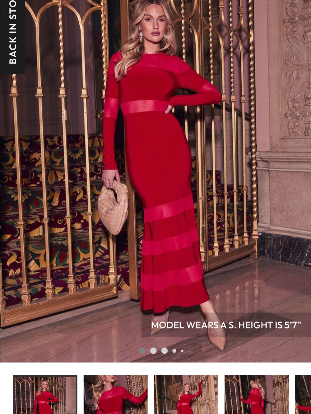 Vici Red Long-Sleeve Maxi Dress with Contrast Sheer Bands
